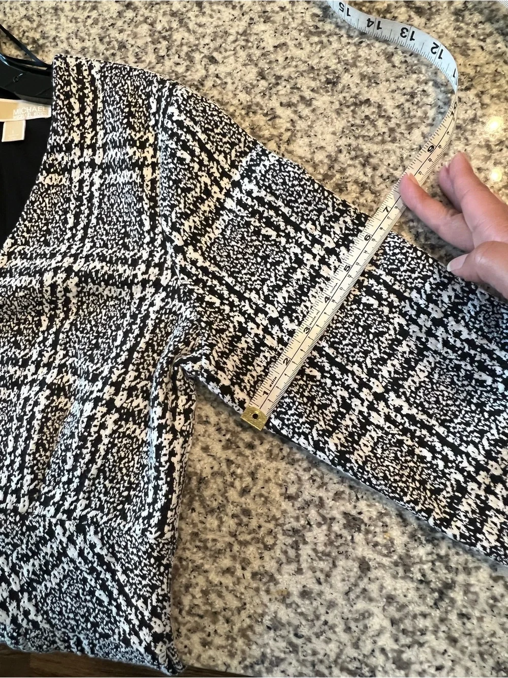 Michael Kors Black & White Plaid V‑Neck Long Sleeve Mini Dress
